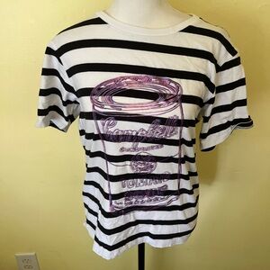 Uniqlo SPRZ NY Andy Warhol Black and White Striped Campbells Soup Tee Size Small
